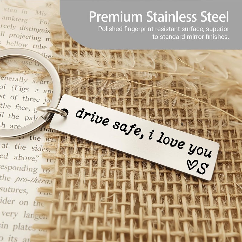 ZEARPT Valentine’s Day Gift for Boyfriend, Personalized Initial Drive Safe I Love You Keychain, Stainless Steel Key Ring for Him Husband Son, Couples Car Accessory, Gift-Ready Box - Image 4